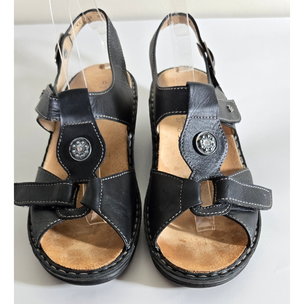 Finn Comfort Black Leather Comfort Sandals Shoes Sz 6.5 Womens